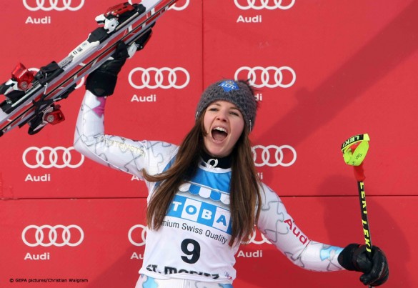 Tina Weirather jubelt in St. Moritz über Platz 3